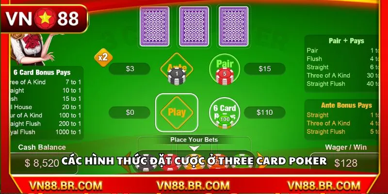 Các hình thức đặt cược ở Three Card Poker